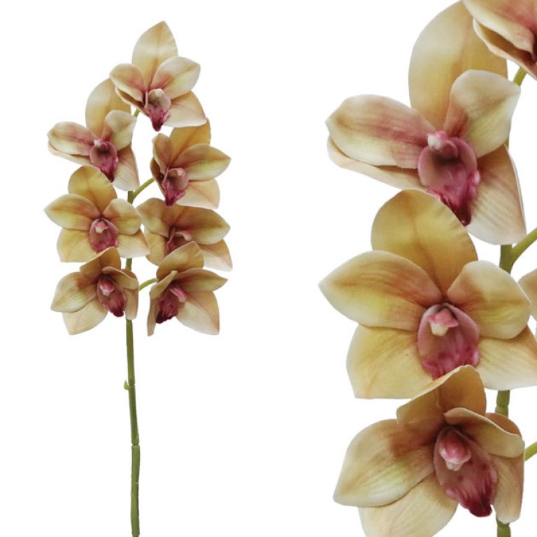 ARTIFICIAL CYMBIDIUM ORCHID BRANCH BROWN REAL TOUCH 62CM