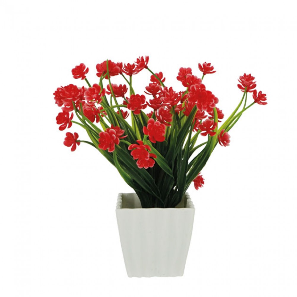 GREENERY IN FLOWER POT WITH RED FLOWER 23CM