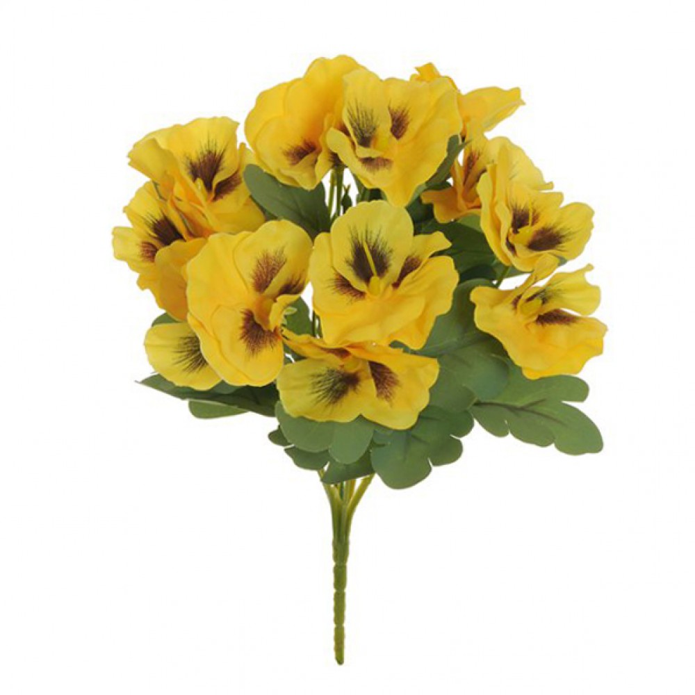ARTIFICIAL PANSY BOUQUET YELLOW 32CM