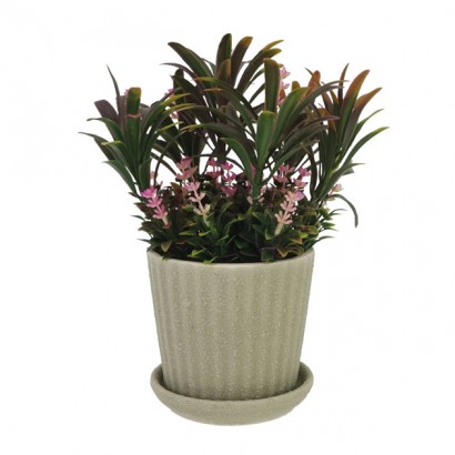 GREENERY IN FLOWER POT WITH PINK FLOWER 24CM - 1