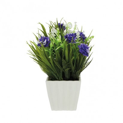GREENERY IN FLOWER POT WITH PURPLE ROSE 21CM - 1