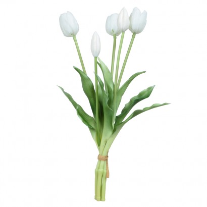 ARTIFICIAL TULIP BOUQUET REAL TOUCH CREAM 40CM - 1