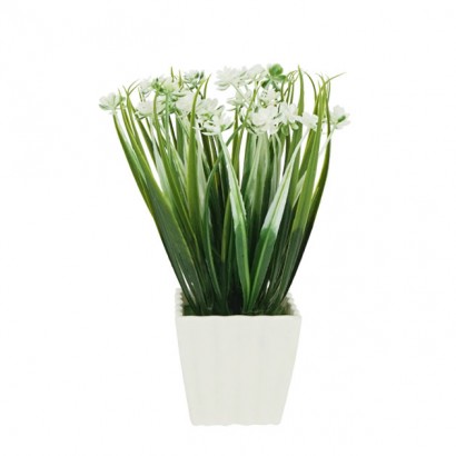 GREENERY IN FLOWER POT WITH WHITE FLOWER 23CM