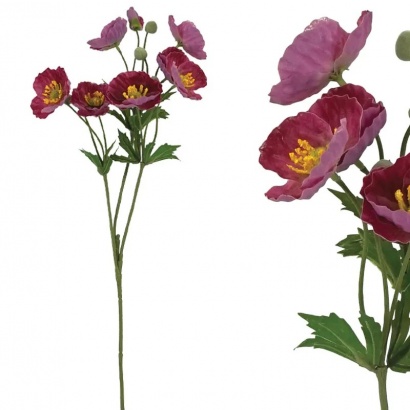 ARTIFICIAL POPPY BRANCH BURGUNDY REAL TOUCH 65CM