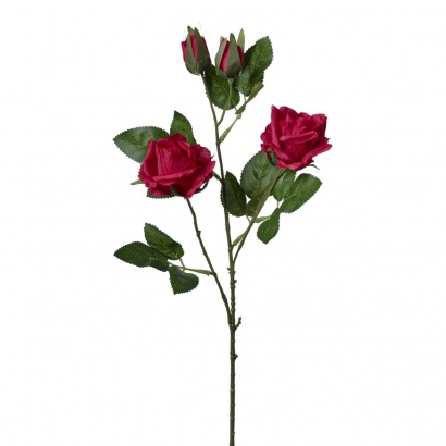 ARTIICIAL TRIPLE ROSE BRANCH RED 56CM