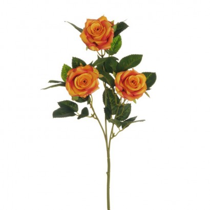 ARTIFICIAL TRIPLE ROSE BRANCH ORANGE 69CM